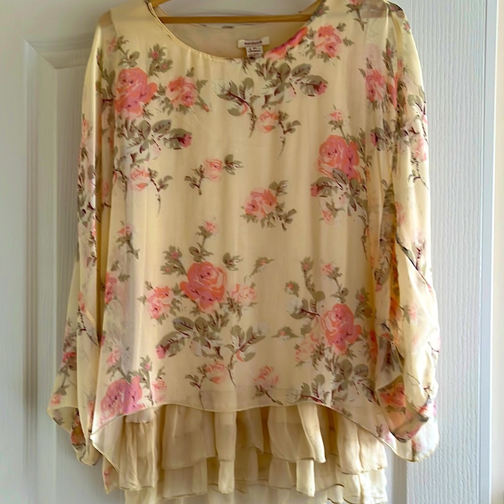 New! 100% silk flower blouse from Sundance catalog, size XS. Yellow base…